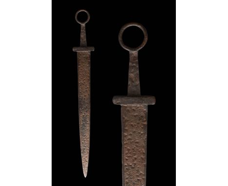 Circa 200-300 ADA beautifully formed iron-short sword with a ring pommel, with a broad handle, a double-edged blade featuring
