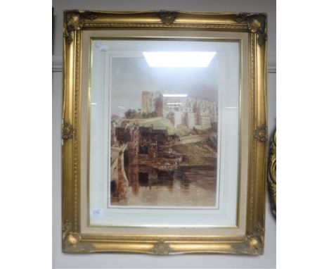 A gilt framed print of Durham Castle