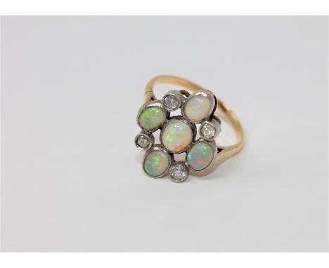 An antique opal and diamond ring, size Q