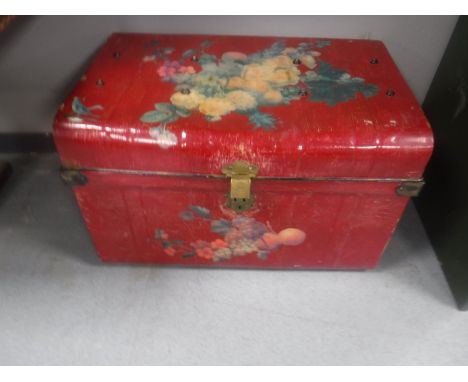 An early 20th century hand painted tin trunk 