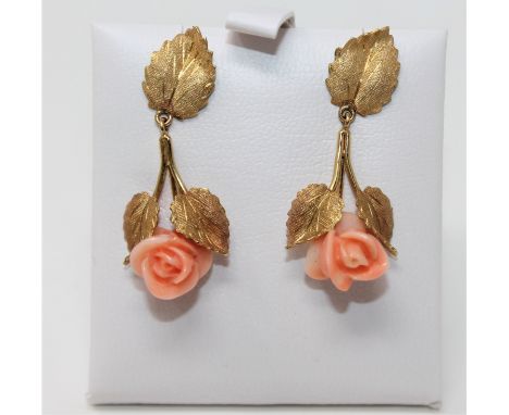 A pair of 18ct gold coral earrings, with post fittings