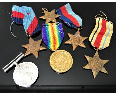 A British WWI Victory Medal named to 266784 PTE. E. LEE. R. W. FUS., together with five various British WWII medals, unnamed 