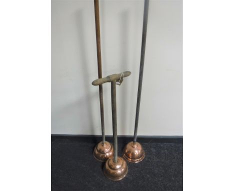Three vintage copper-headed poss sticks