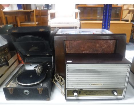 A Crescendo vintage portable gramophone and two radios 