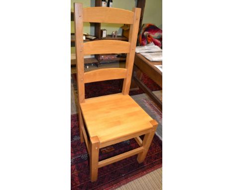Six modern Beech ladder back chairs with solid seats