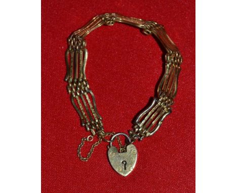 9ct gold gate link bracelet with heart shaped lock 7gms