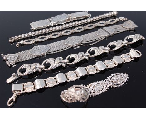Seven various vintage silver bracelets, 169g
