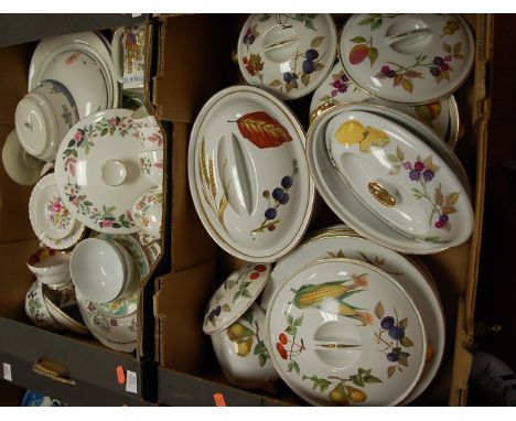 Two boxes of miscellaneous china to include Royal Worcester Evesham pattern oven to table wares, Wood & Sons Marriage of Prin