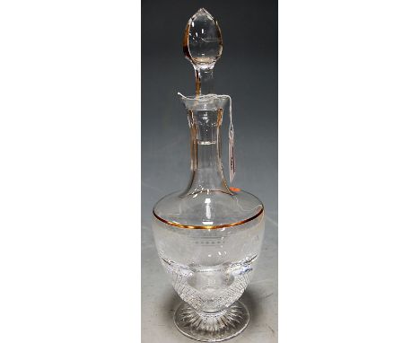 A Stuart crystal pedestal decanter and stopper having acid etched decoration
