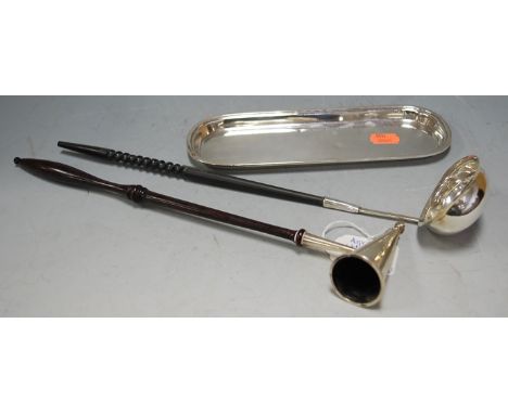 A Mappin & Webb silver pen tray London 1919, 4.4oz, together with silver toddy ladle on whalebone handle, and silver  conical