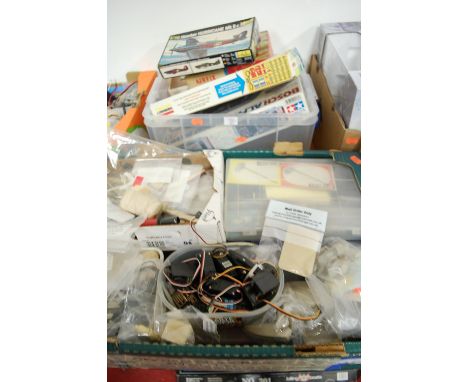 Two boxes of assorted unbuilt plastic kits to include Lindberg Hellar 1.72 Hawker Hurricane together with various other kit m