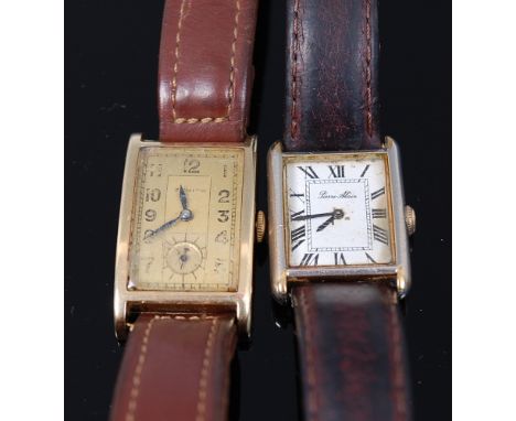 A Zenith gents 14ct gold cased tank watch having signed champagne dial, subsidiary seconds dial, manual wind movement, togeth