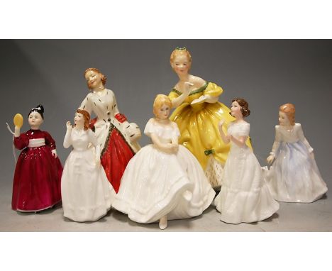 Seven various modern Royal Doulton figurines to include Vanity, Andrea, and The Ermine Coat