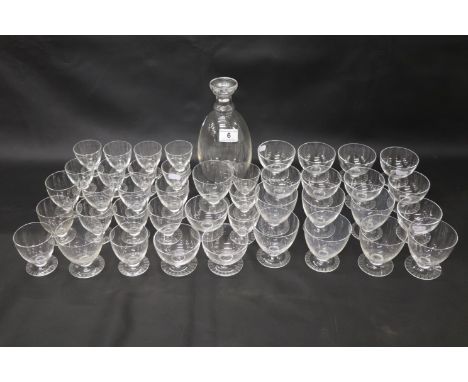 Daum Nancy France, assorted Briançon pattern glasses circa 1950s/1960s comprising decanter, eleven champagne saucers, nine re