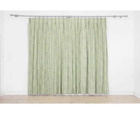 A pair of lined linen curtains in Sanderson 'Chatelet Toile', of recent manufacture, with all-over chinoiserie decoration wit
