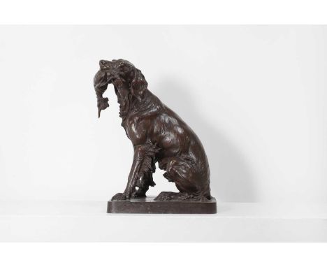 Ferdinand Pautrot (French, 1832-1874), a seated setter with duck, patinated bronze, bearing signature to base 'F. Pautrot',20