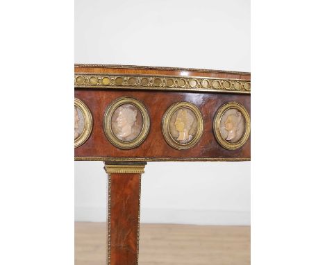 A pair of neoclassical mahogany and ormolu pier tables, late 20th/early 21st century, but incorporating earlier elements, eac