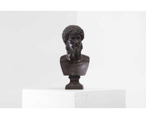 A grand tour patinated bronze bust of Lucius Verus, late 19th century, raised on an integral flared plinth,13cm wide11cm deep