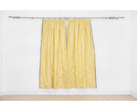Two pairs of yellow glazed cotton curtains, 20th century, each drop 220cm long72cm wide at pleated edge (4)Condition ReportOv