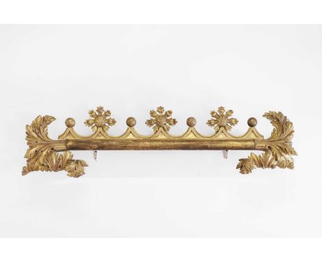 A carved giltwood curtain pelmet, second quarter of the 19th century, with acanthus detail, 160cm wide27cm deep40cm highCondi