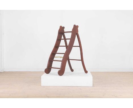 A mahogany stepladder, 20th century, with a serpentine frame and six steps, 50cm wide87cm deep111cm highCondition ReportOvera