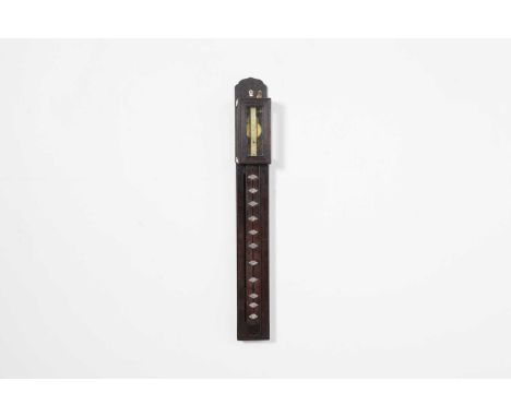 A rosewood stick clock, 19th century, Japanese, with a detachable glazed hood to the top and silvered adjustable characters t