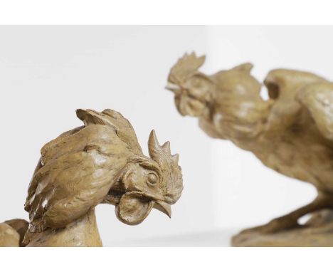 Two pottery models of cockerels, 19th century, one example signed indistinctly to the base, 15cm wide21cm deep28cm high (2)Pr