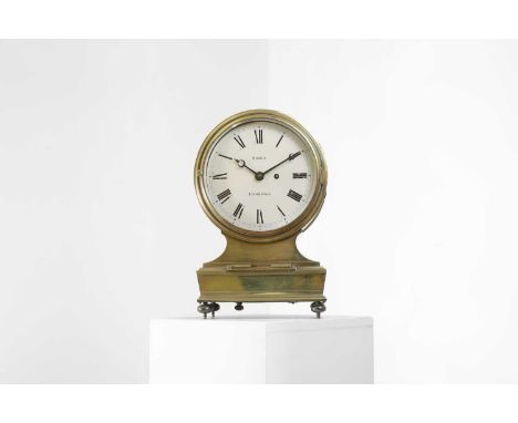 A large brass cased balloon-shaped mantel clock, by Barrie, Edinburgh, the 8-inch painted dial with Roman numerals and a spir