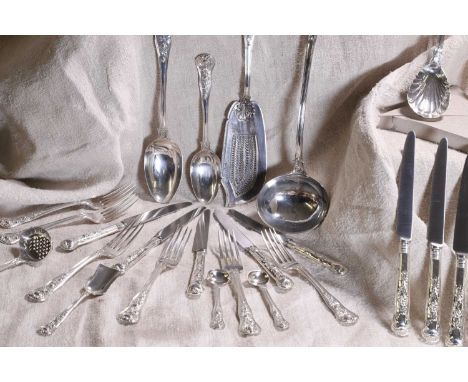 A composed group of George IV and later silver flatware, various makers, marked London, various dates,in rose pattern, includ