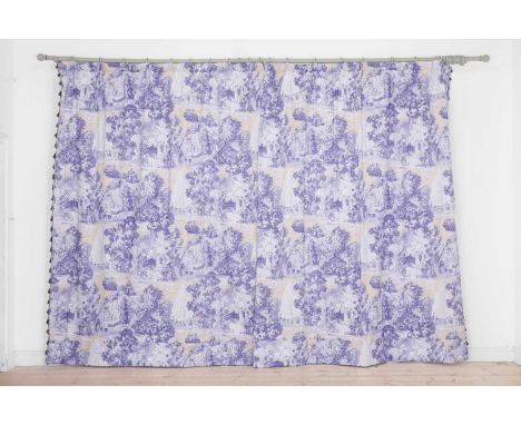 A pair of lined and interlined curtains in Manuel Canovas cotton, of recent manufacture, decorated with figures in an Italian