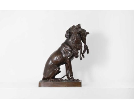 Ferdinand Pautrot (French, 1832-1874), a seated pointer with hare, patinated bronze, bearing signature to base 'F. Pautrot',2