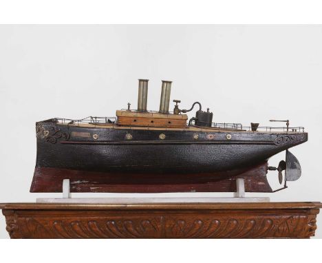 An Edwardian scratch-built live steam wood model of river launch 'ENA', the vessel is driven by a single-cylinder piston valv