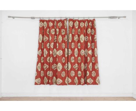 A pair of cotton curtains, 20th century, lined and interlined, the fabric by Colefax &amp; Fowler, decorated with floral spra