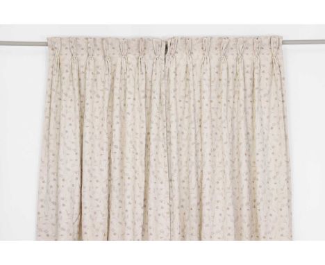 A pair of hand-embroidered cotton curtains by Chelsea Textiles, 20th century, in Pastel Vine 'Sea, Mist &amp; Sand' design, w