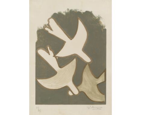 Kubismus - - Georges Braque.  (1881 Argenteuil - 1963 Paris). Les oiseaux blancs (Die weißen Vögel). 1958. Farblithographie a