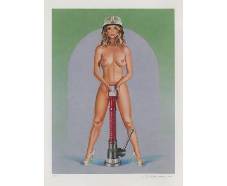 Mel Ramos.  (1935 Sacramento, Kalifornien - 2018 Oakland, Kalifornien). Burning Flame - La Bomba. 2012. Farboffsetlithographi