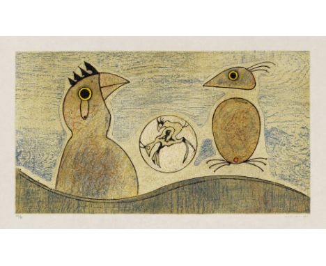 Surrealismus - - Max Ernst.  (1891 Brühl - 1976 Paris). Deux Oiseaux (Oiseaux souterrains). 1975. Farblithographie auf Japan.