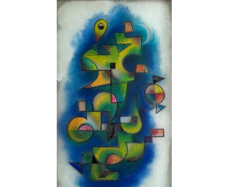 Willi Hertlein.  (1908 Nürnberg - 1968 ebenda). o.T. (Komposition mit abstrahierten Formen). 1955. Hinterglasmalerei. 65 x 40