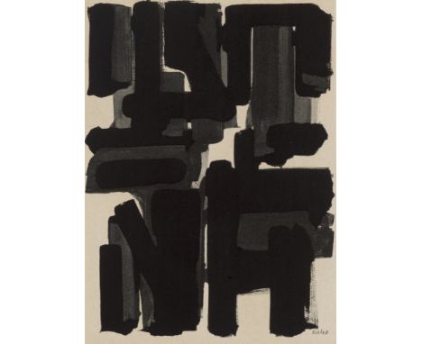 Pierre Soulages.  (1919 Rodez - 2022 Nimes). o.T. Lithographie auf Velin. 13,7 x 9,8 cm (22 x 11,2 cm). Im Stein signiert. Mi