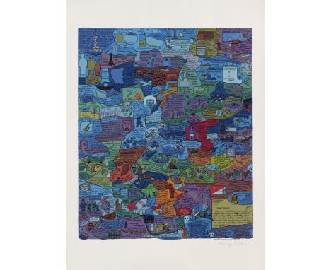 Öyvind Fahlström.  (1928 Sao Paulo - 1976). Column No. 2 (Picasso 90). 1973. Farbserigraphie auf leichtem Velinkarton. 58,5 x
