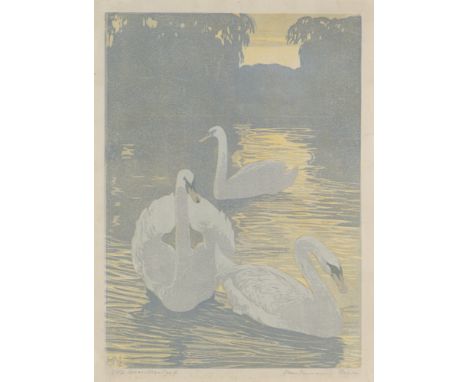 Hans Neumann (1873 Kassel - 1975 München)2 Arbeiten. Je Farbholzschnitt auf dünnem Papier. Handabzüge. Blattmaße 36 x 27 cm. 