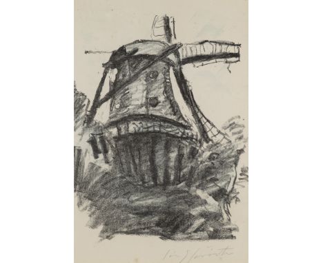 Lovis Corinth.  (1858 Tapiau - 1925 Zandvoort). Die Windmühle von Sanssouci. 1922. Hauchzarte Farblithographie auf Vélin. 33 