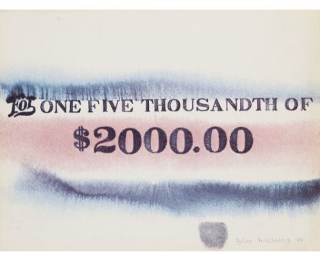 Konzeptkunst Edward Kienholz (1927 Fairfield, Washington - 1994 Hope, Idaho)For One Five Thousandth of $2000.00 (Watercolours