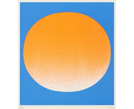 Rupprecht Geiger.  (1908 - 2009 München). orange auf blau (hell). 1967. Farbserigraphie auf Vélin. 40 x 37,5 cm (44 x 39 cm).
