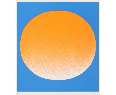 Rupprecht Geiger.  (1908 - 2009 München). orange auf blau (hell). 1967. Farbserigraphie auf Vélin. 40 x 37,5 cm (44 x 39 cm).