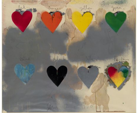 Jim Dine.  (1935 Cincinnati/Ohio -  lebt in London). Eight Hearts. 1970. Farbserigraphie auf Velinkarton. 63 x 75,5 cm (70 x 