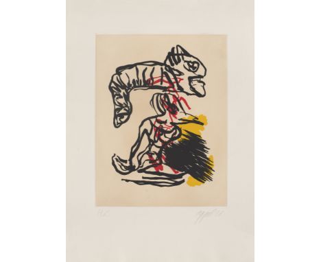 Karel Appel.  (1921 Amsterdam - 2006 Zürich). Salto Sobre La Cabeza. 1988. Farbaquatintaradierung auf kräftigem Vélin. 49 x 3
