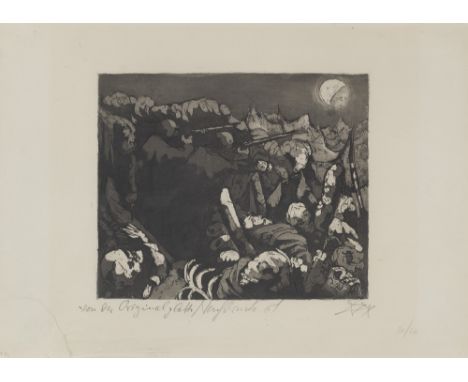 Expressionismus - - Otto Dix.  (1891 Untermhaus bei Gera - 1969 Singen). Die Sappenposten haben nachts das Feuer zu unterhalt