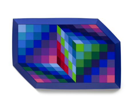 Victor Vasarely.  (1906 Pécs - 1997 Paris). Gestalt-Sin. 1970. Multiple. Farbserigraphie auf Kunststoff. 60 x 40 x 5 cm. Unte