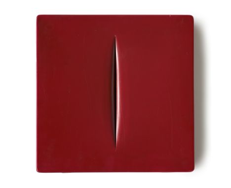 Lucio Fontana.  (1899 Rosario di Santa/Argentinien - 1968 Comabbio bei Varese). PVC-multiple in Rot in: Concetto Spaziale (ro